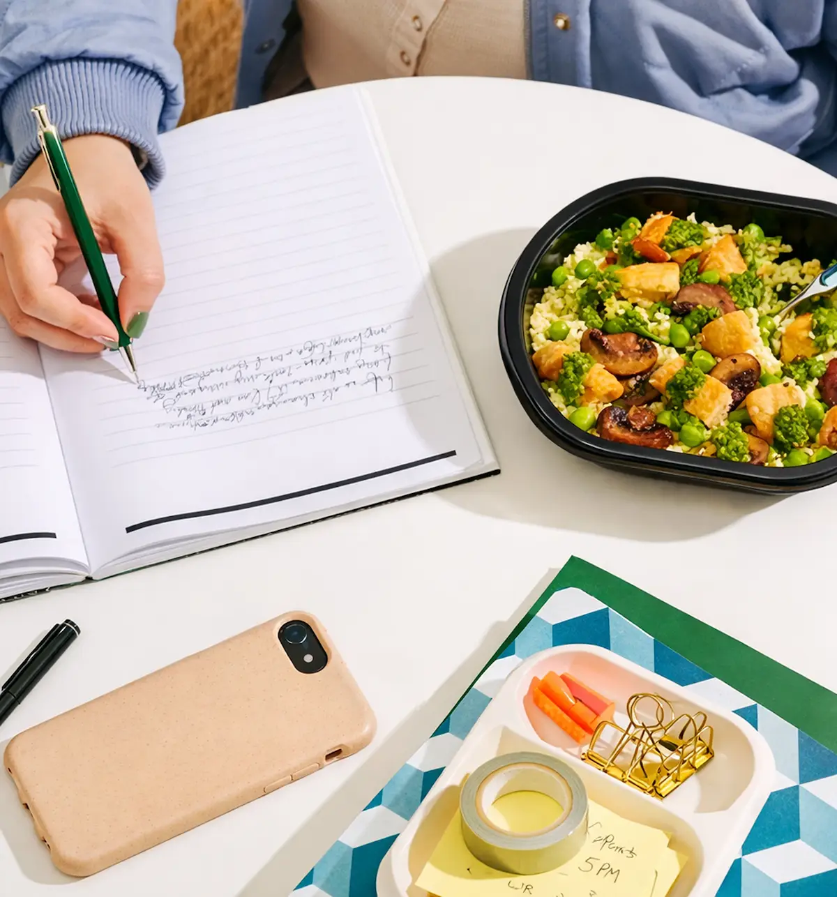 Writing and meal prep lifestyle image